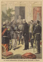 El Presidente Faure recibiendo al Príncipe Urusov, el nuevo Embajador Ruso en Francia, en el Palacio del Elíseo